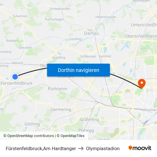 Fürstenfeldbruck,Am Hardtanger to Olympiastadion map