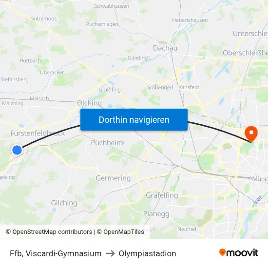 Ffb, Viscardi-Gymnasium to Olympiastadion map