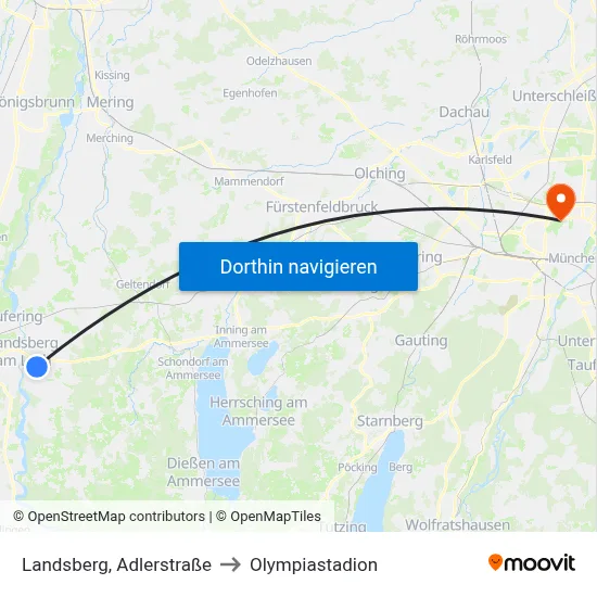 Landsberg, Adlerstraße to Olympiastadion map