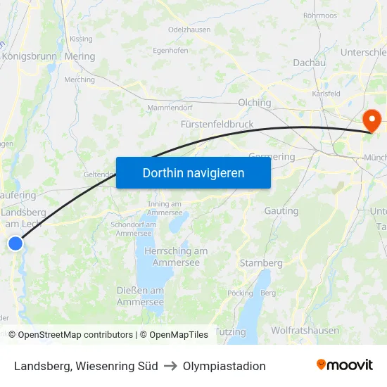 Landsberg, Wiesenring Süd to Olympiastadion map
