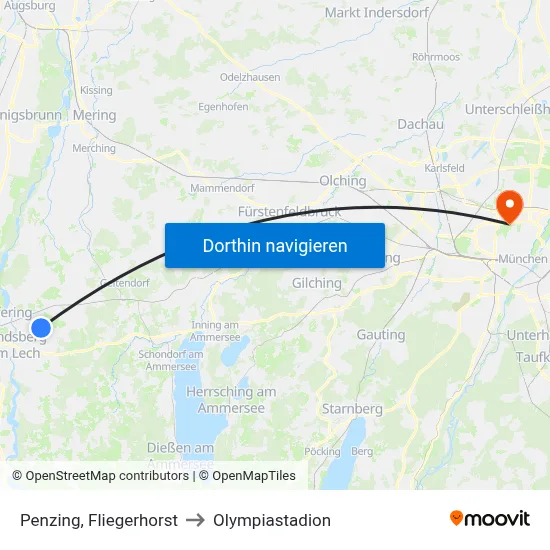 Penzing, Fliegerhorst to Olympiastadion map