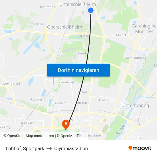 Lohhof, Sportpark to Olympiastadion map