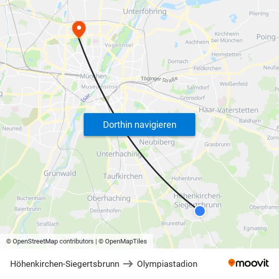 Höhenkirchen-Siegertsbrunn to Olympiastadion map