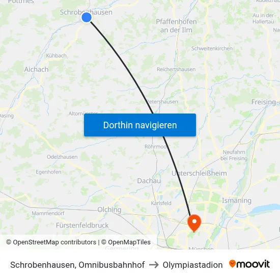 Schrobenhausen, Omnibusbahnhof to Olympiastadion map