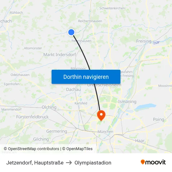 Jetzendorf, Hauptstraße to Olympiastadion map