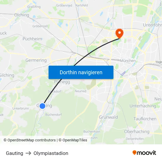 Gauting to Olympiastadion map