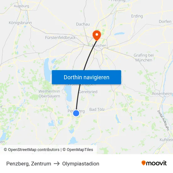 Penzberg, Zentrum to Olympiastadion map