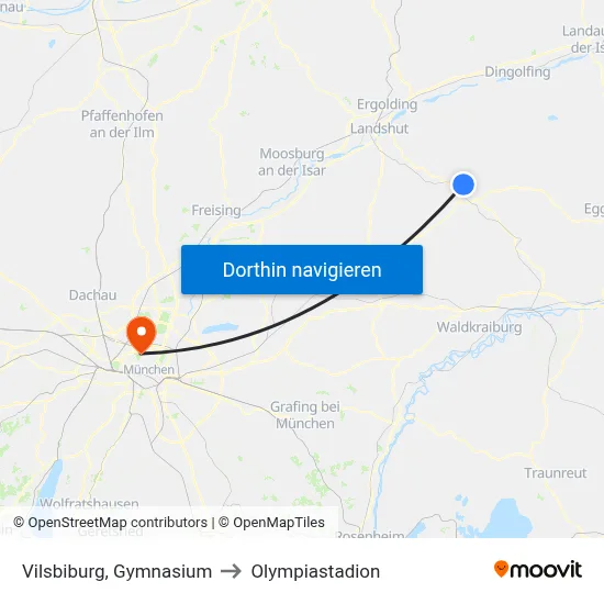 Vilsbiburg, Gymnasium to Olympiastadion map