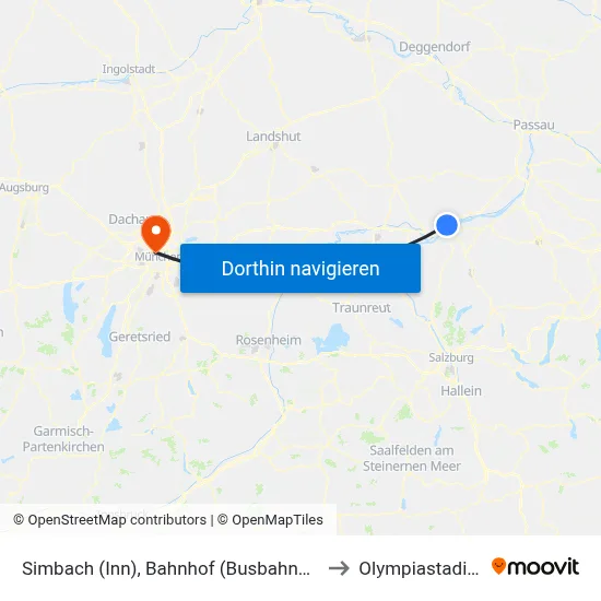 Simbach (Inn), Bahnhof (Busbahnhof) to Olympiastadion map
