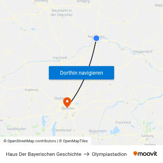 Haus Der Bayerischen Geschichte to Olympiastadion map