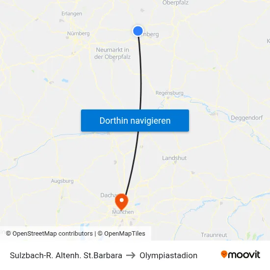 Sulzbach-R. Altenh. St.Barbara to Olympiastadion map