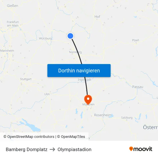 Bamberg Domplatz to Olympiastadion map