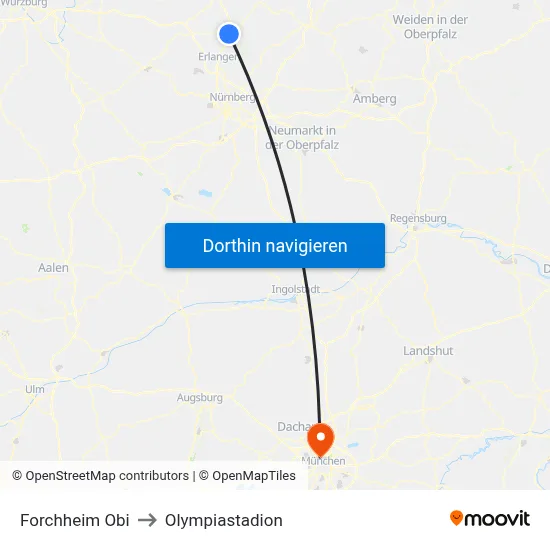 Forchheim Obi to Olympiastadion map
