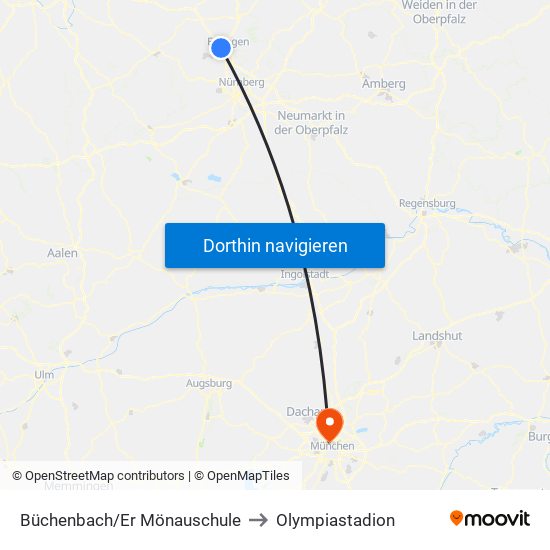 Büchenbach/Er Mönauschule to Olympiastadion map