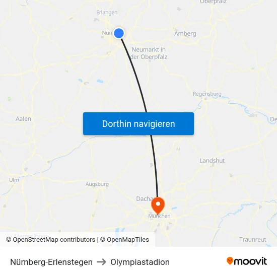 Nürnberg-Erlenstegen to Olympiastadion map