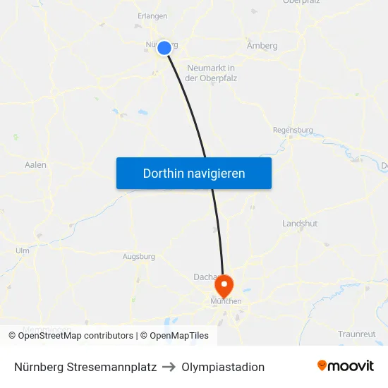 Nürnberg Stresemannplatz to Olympiastadion map