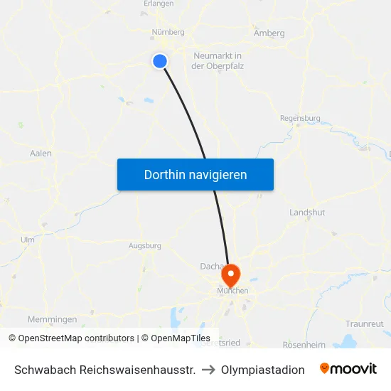Schwabach Reichswaisenhausstr. to Olympiastadion map