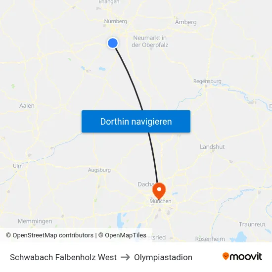 Schwabach Falbenholz West to Olympiastadion map
