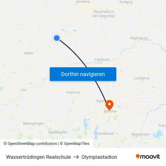 Wassertrüdingen Realschule to Olympiastadion map
