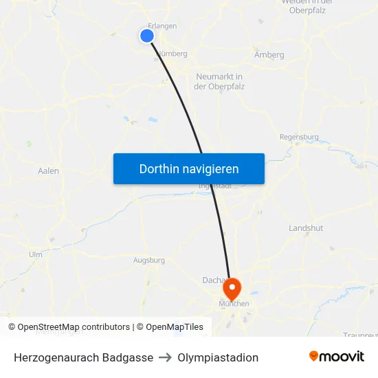 Herzogenaurach Badgasse to Olympiastadion map
