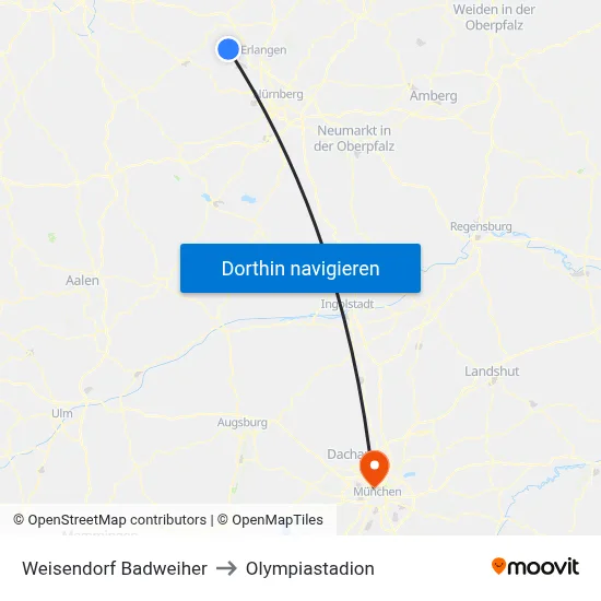 Weisendorf Badweiher to Olympiastadion map