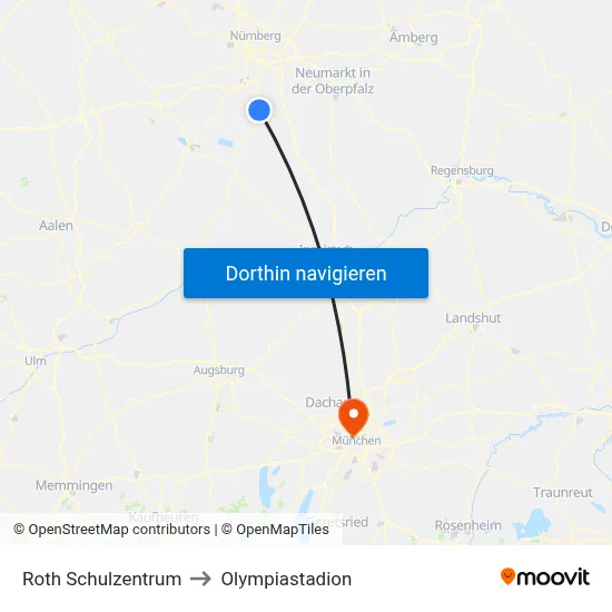 Roth Schulzentrum to Olympiastadion map