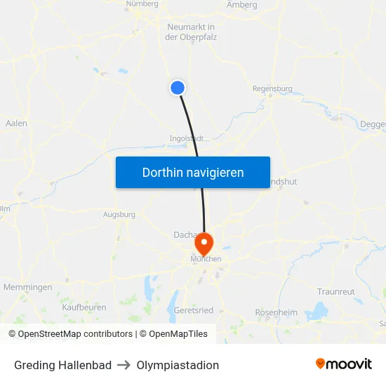 Greding Hallenbad to Olympiastadion map