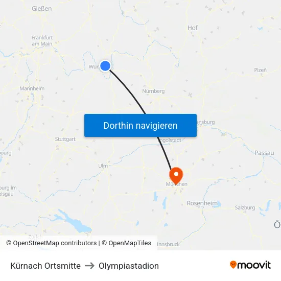 Kürnach Ortsmitte to Olympiastadion map