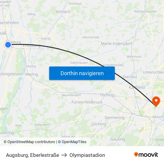 Augsburg, Eberlestraße to Olympiastadion map