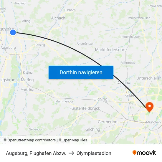 Augsburg, Flughafen Abzw. to Olympiastadion map