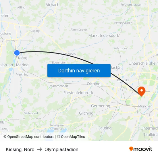 Kissing, Nord to Olympiastadion map
