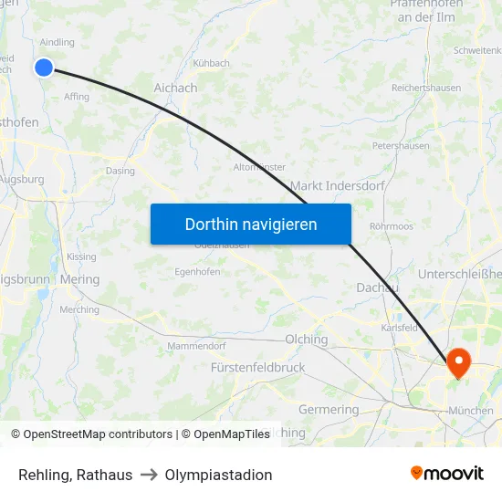 Rehling, Rathaus to Olympiastadion map