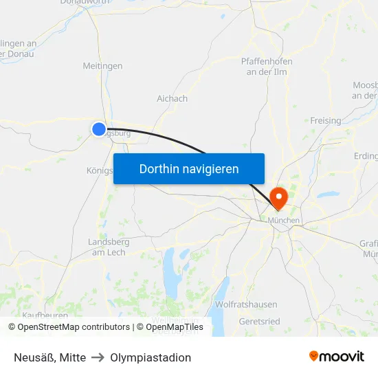 Neusäß, Mitte to Olympiastadion map