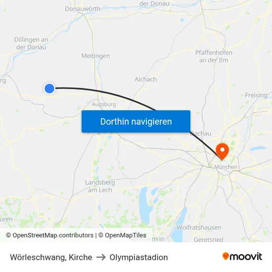 Wörleschwang, Kirche to Olympiastadion map