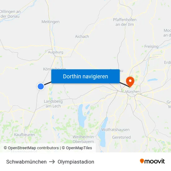Schwabmünchen to Olympiastadion map