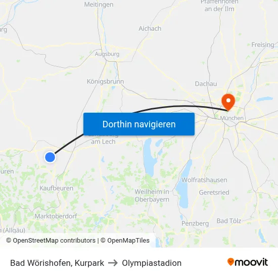 Bad Wörishofen, Kurpark to Olympiastadion map