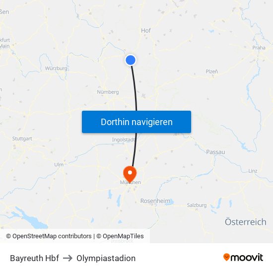 Bayreuth Hbf to Olympiastadion map