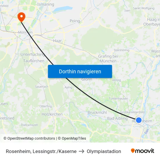 Rosenheim, Lessingstr./Kaserne to Olympiastadion map
