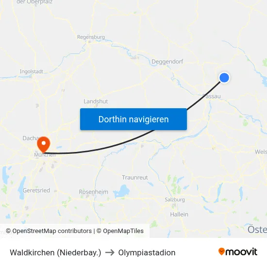 Waldkirchen (Niederbay.) to Olympiastadion map
