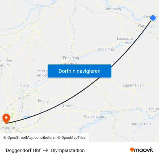 Deggendorf Hbf to Olympiastadion map