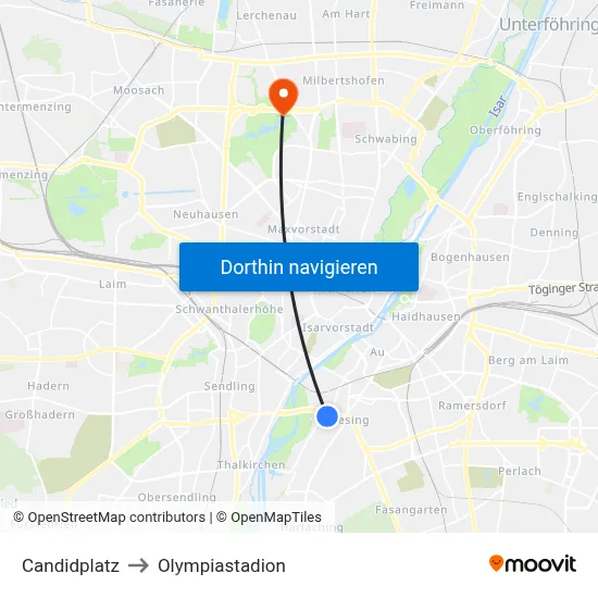 Candidplatz to Olympiastadion map