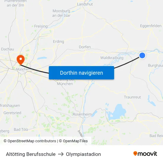 Altötting Berufsschule to Olympiastadion map