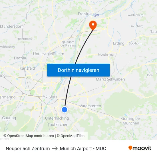 Neuperlach Zentrum to Munich Airport - MUC map
