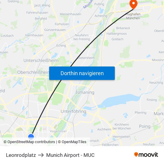 Leonrodplatz to Munich Airport - MUC map