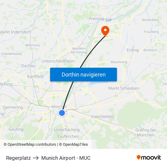 Regerplatz to Munich Airport - MUC map