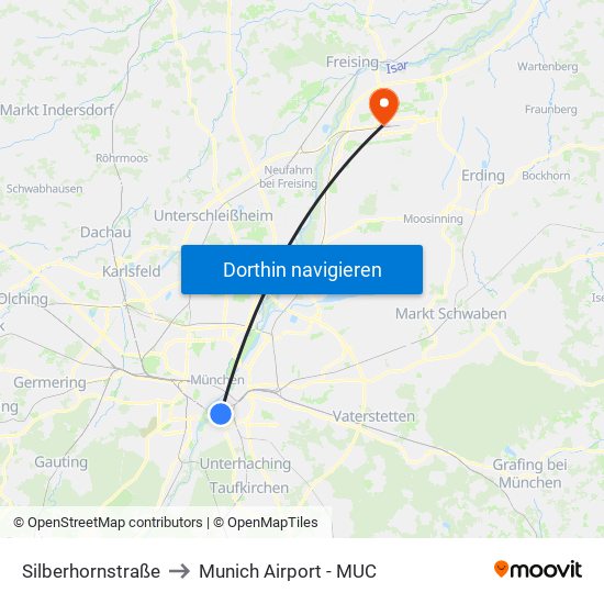 Silberhornstraße to Munich Airport - MUC map