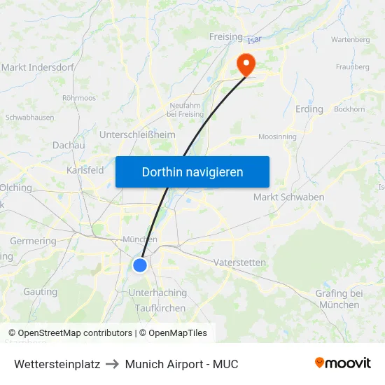 Wettersteinplatz to Munich Airport - MUC map