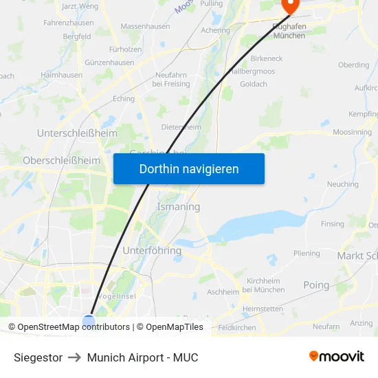 Siegestor to Munich Airport - MUC map