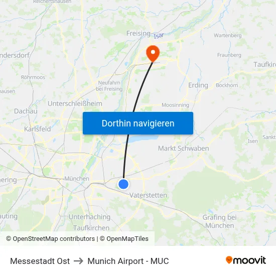 Messestadt Ost to Munich Airport - MUC map