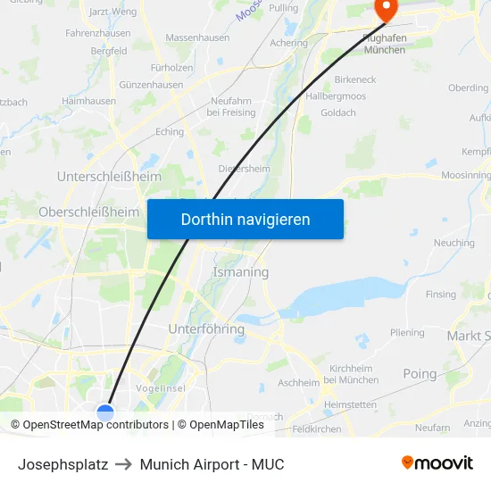 Josephsplatz to Munich Airport - MUC map
